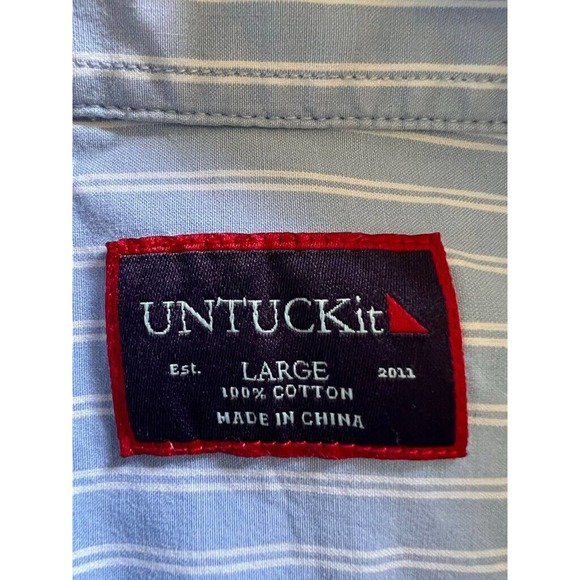 UNTUCKit Mens Button Up Dress Shirt Blue White Stripe 100% Cotton Collar‎ L - Picture 3 of 9